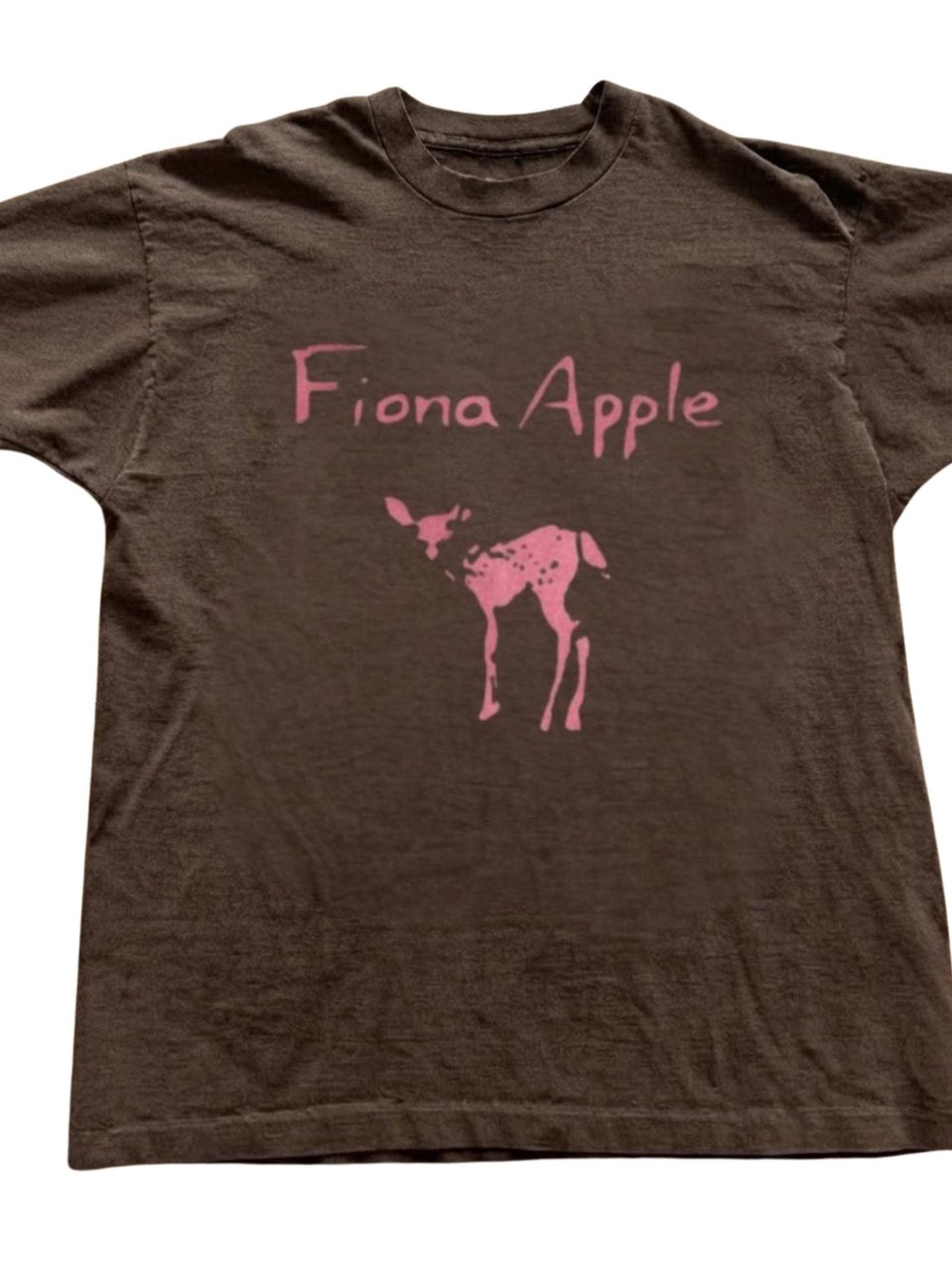 Gildan Brown Short Sleeve Tee with Pink Fiona Apple Deer Graphic